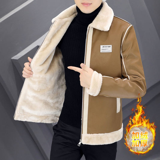 Coat Men's Warm With Velvet Thickened Suede Leather Coat Cotton-padded Coat Fur Integrated
